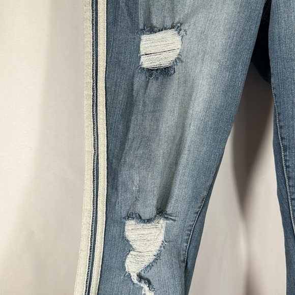 Torrid Light Blue & White Side Stripe Distressed Jeggings Skinny Jeans - Picture 4 of 8